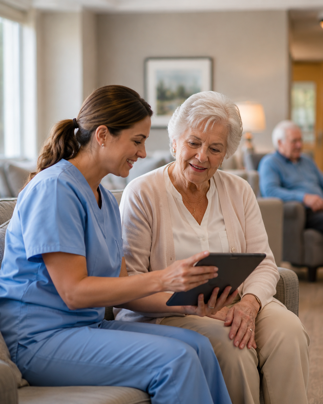 Assisted living healthcare operations and staff communication supported by VAIIO