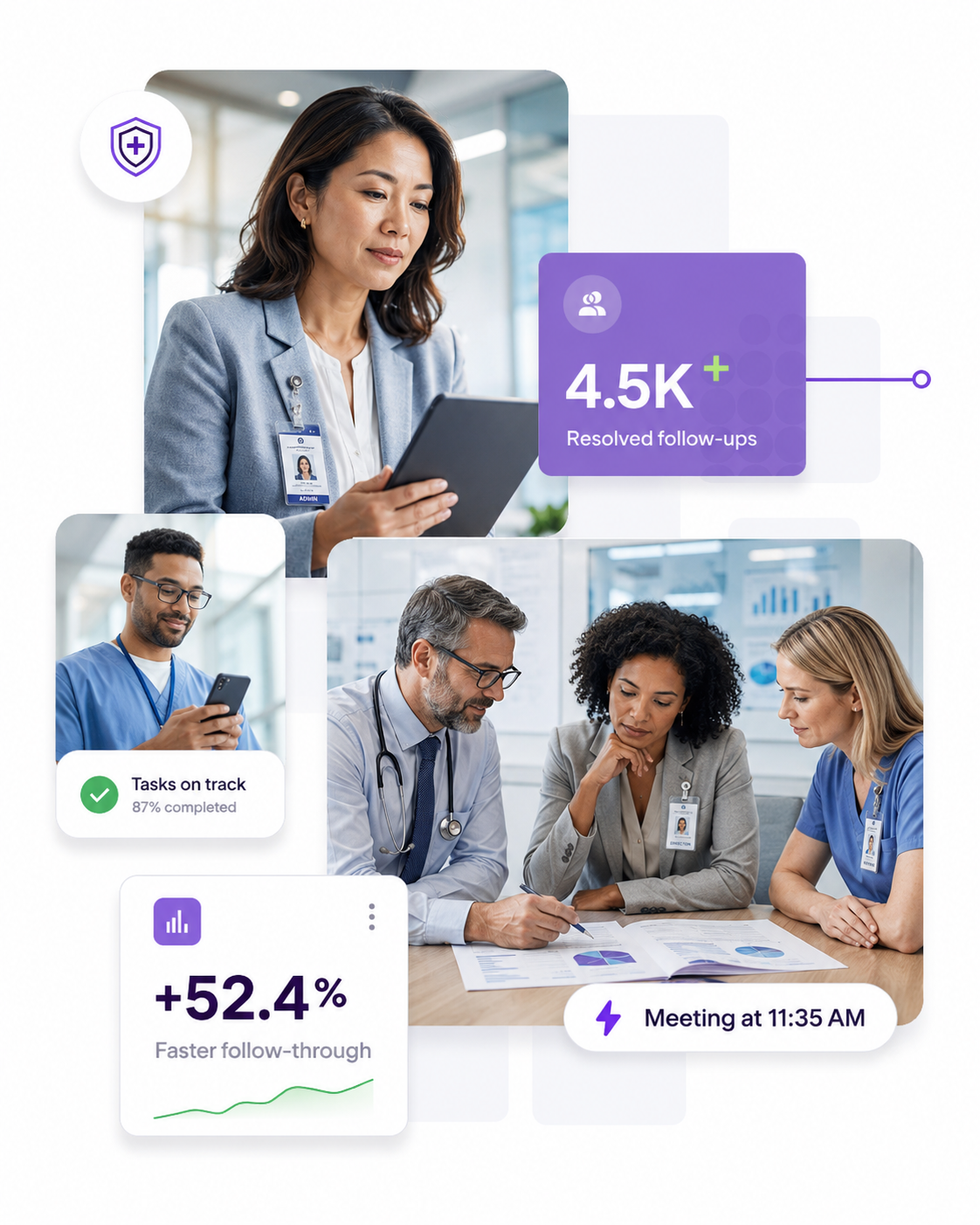 Healthcare leadership and operational visibility collage